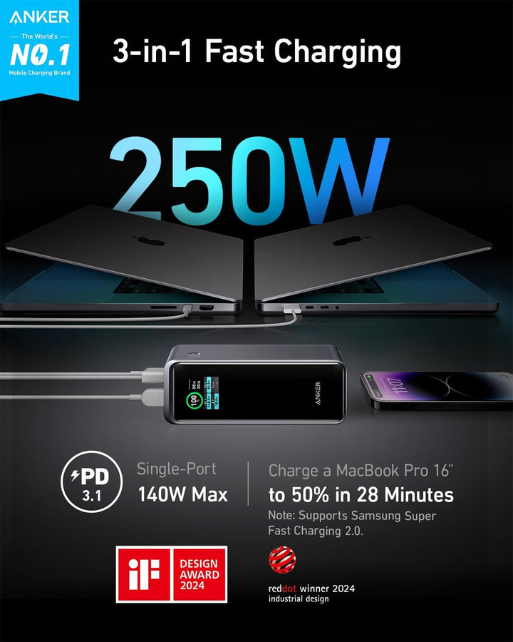 Anker Prime Power Bank, Cargador portátil de 27,650 mAh con 3 puert...