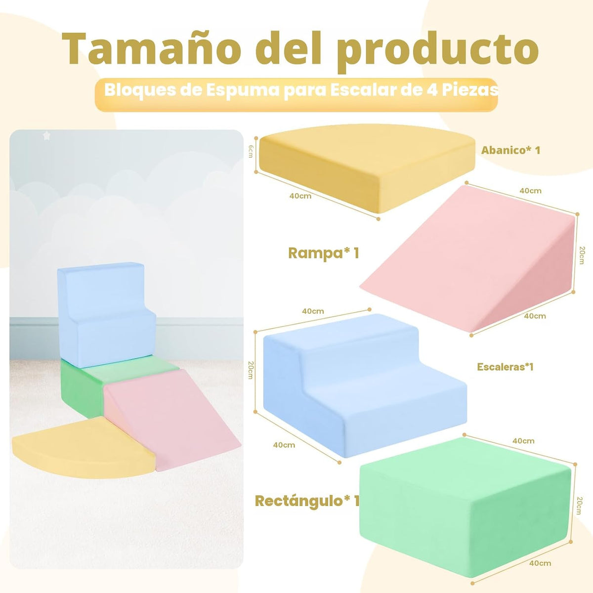 Climbing Toys para 1 Year Old,4-Piece Foam Baby Climbing Blocks para Toddlers