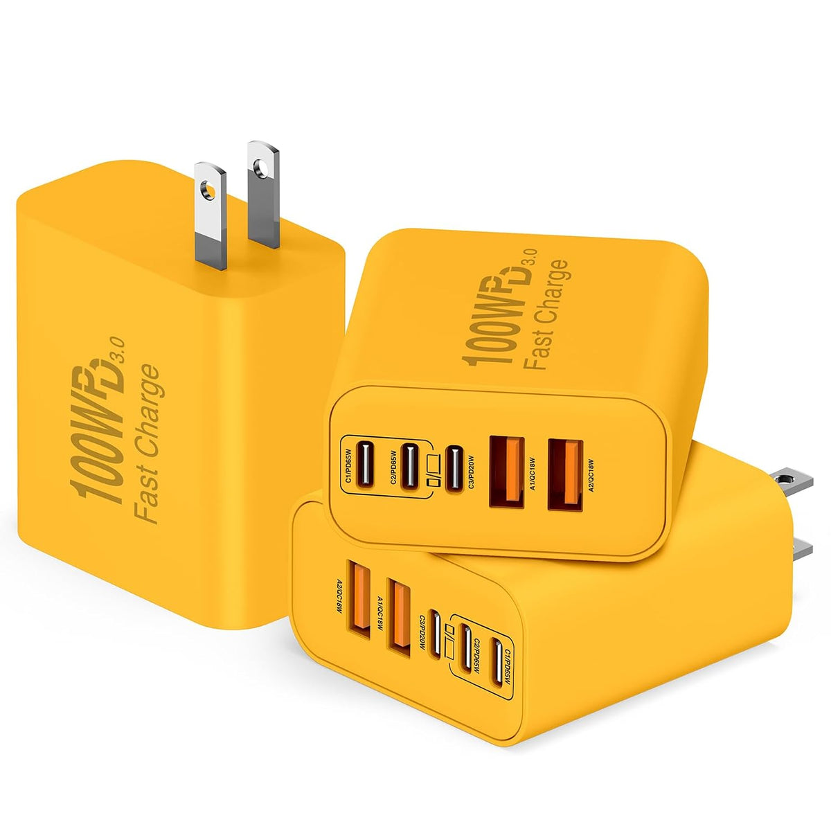 QZIIW Bloque de cargador rápido de pared USB C, bloque de carga rápida de 100 W, 5 puertos tipo C, paquete de 3 adaptadores de cargador de alimentación PD QC 3.0 USB multipuerto para iPhone 17 16