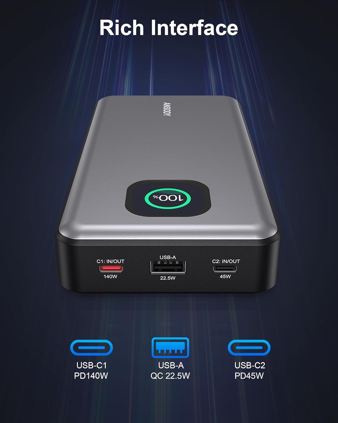 Cargador portátil de 140W, 25000mAh con pantalla digital inteligent...