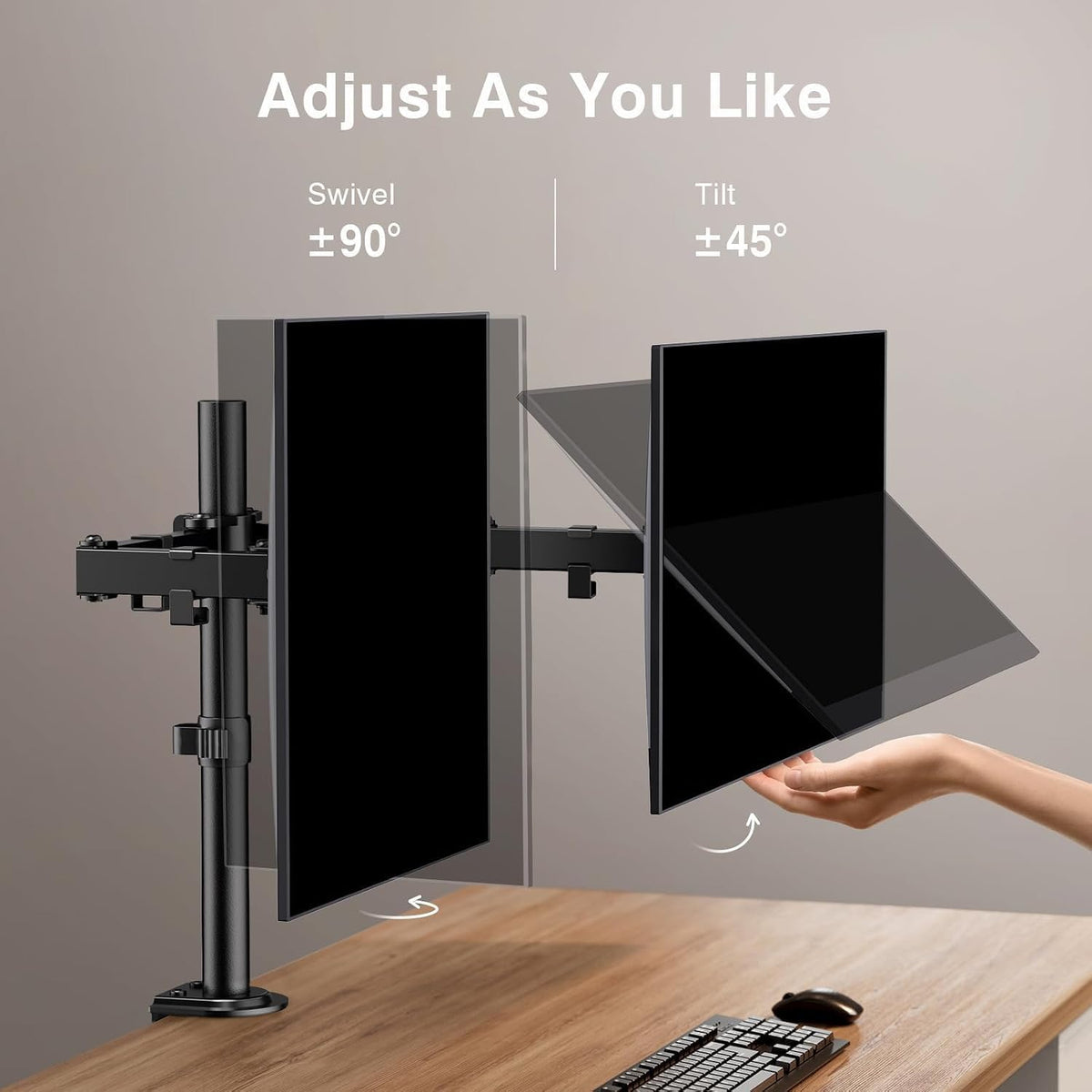 ErGear - Soporte para dos monitores, resistente y ajustable, montaje de escritorio para monitores de hasta 32 pulgadas, altura totalmente ajustable, inclinación, giro, rotación, soporta 8 kg por brazo