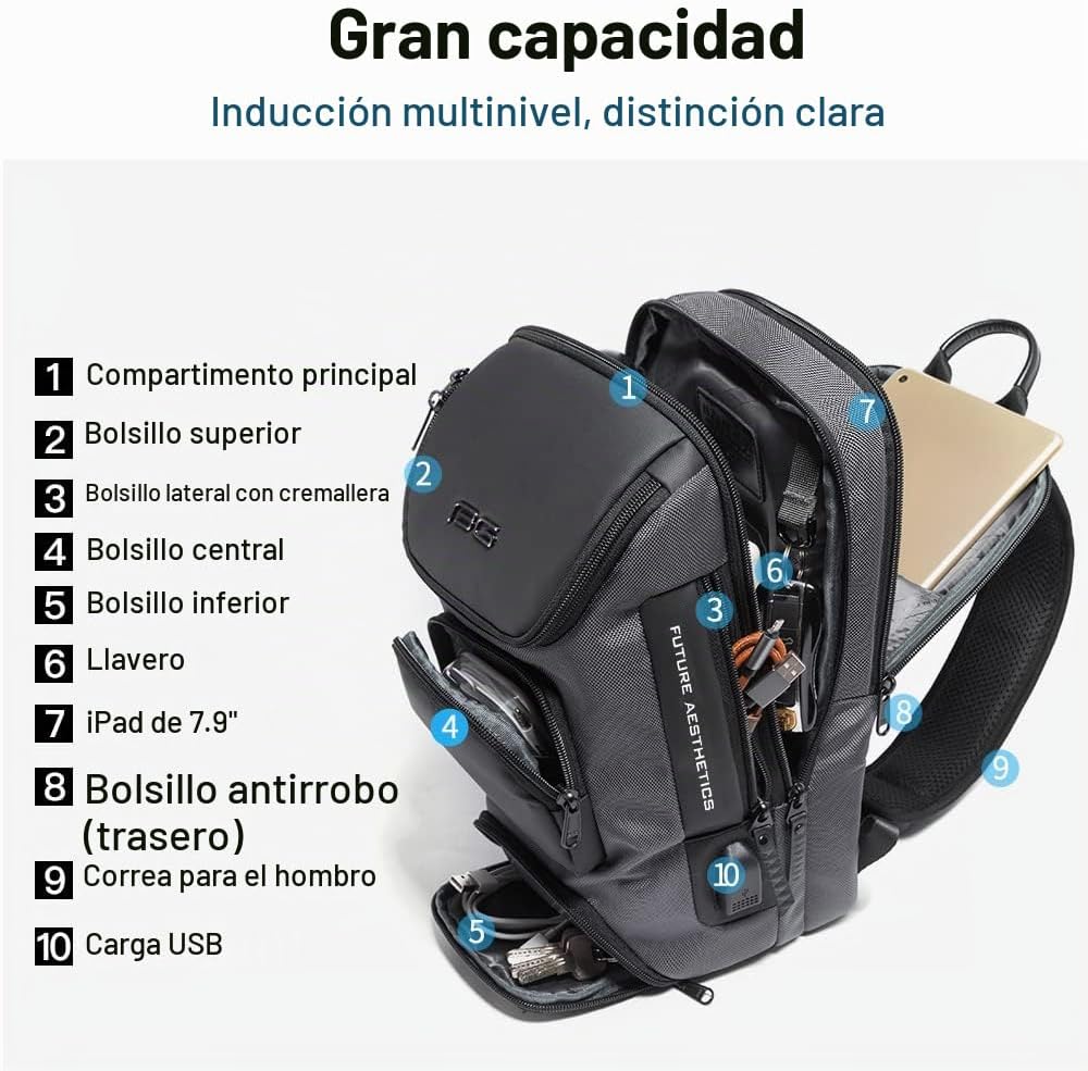 BANGE Bolso bandolera, bolso de hombro impermeable para hombres, bolso deportivo casual, bolsa diaria para hombres..