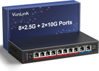 Conmutador Ethernet de 10 Gb con 8 puertos RJ45 de 2.5GbE + 2 puertos RJ45 de 10 GbE, interruptor de red multiGigabit VunLink de 10 puertos no administrado 2.5G/10G, Plug & Play, montaje en escritorio