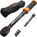 HORUSDY Juego de llave dinamométrica de 1/4" de 4 piezas, llave dinamométrica de 20-240 in-lb con barra de extensión de 3" y adaptador de 1/4" a 3/8", llaves dinamométricas Cr-V de pulgada-libra para