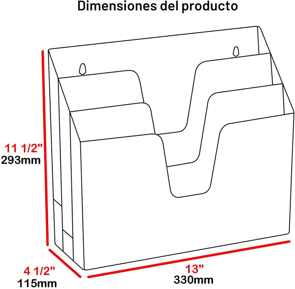 Acrimet Organizador horizontal triple para carpetas de archivos (color cristal transparente)