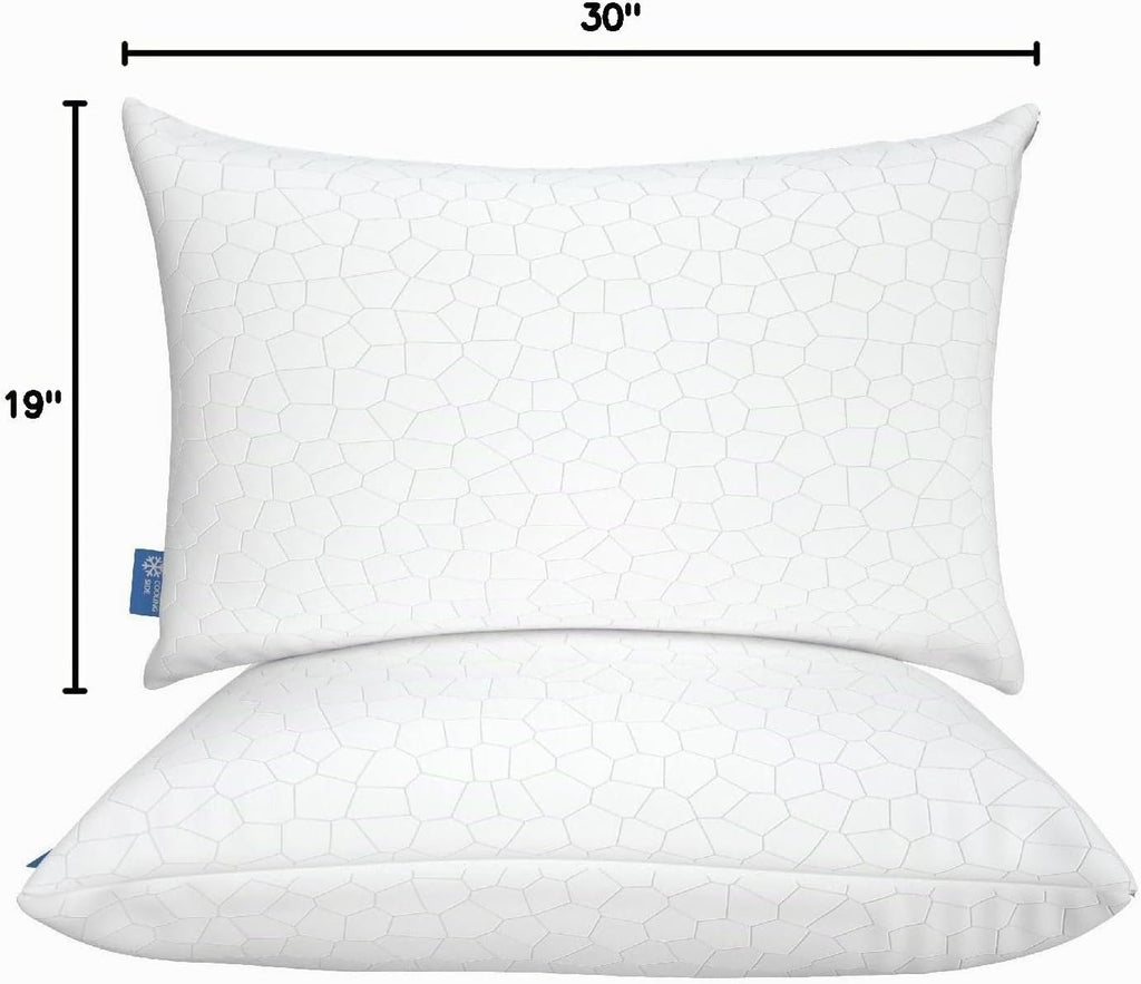 QUTOOL Juego de 2 almohadas refrescantes de espuma viscoelástica triturada CertiPUR-US, tamaño Queen, almohada fresca para personas que duermen con calor, almohada firme ajustable para personas que