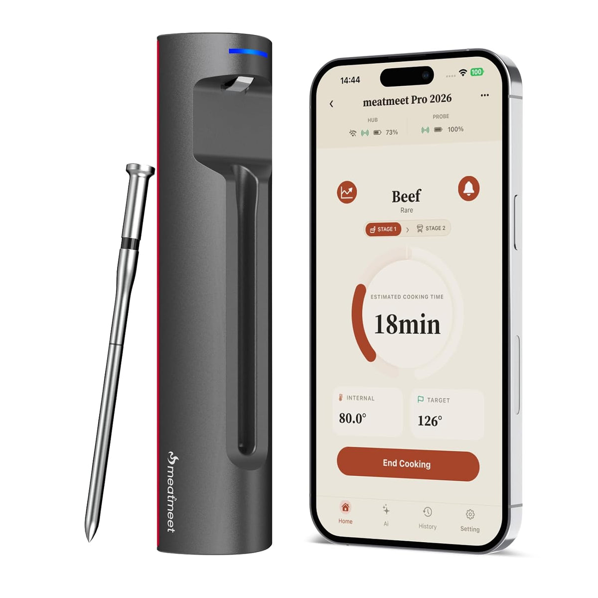 Termómetro inalámbrico para carne, Bluetooth 5.4, 6 sensores