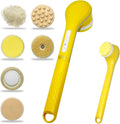 Juego de cepillos eléctricos para ducha, cepillo de baño exfoliante de mango largo para aplicador de loción de ducha para la espalda, limpiador corporal de silicona con 6 cabezales de cepillo de ducha