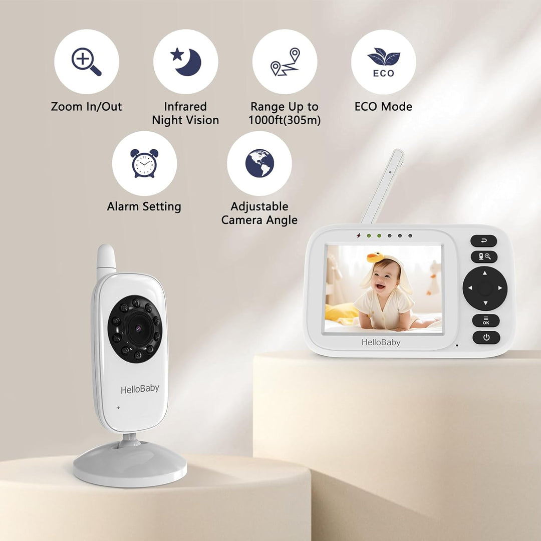 HelloBaby Monitor de bebé con cámara y audio, pantalla IPS de 3.2 p...