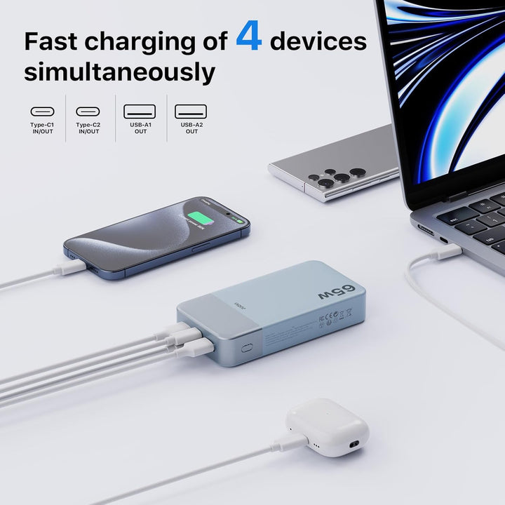 JUOVI Cargador portátil de 65 W, banco de energía de 20000 mAh, com...