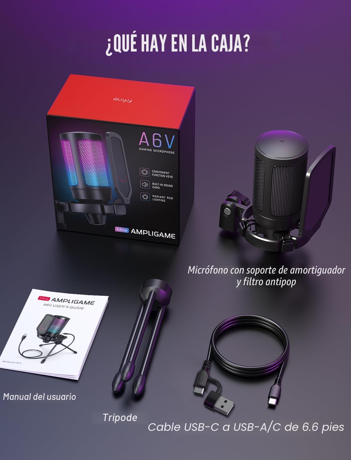 FIFINE Micrófono USB para juegos para PC PS5, micrófono de condensa...