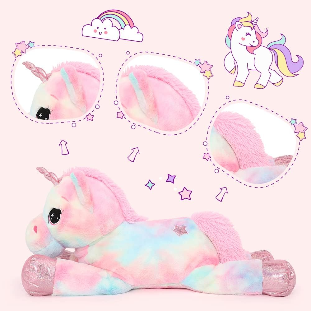 Tezituor - Unicornio gigante de 43 pulgadas, unicornio de peluche rosa arcoíris