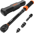 HORUSDY Juego de 5 llaves dinamométricas de 3/8" (5–45 ft-lb/ 6.8–61 Nm) – Llave dinamométrica de accionamiento de 3/8" con extensión de 3", adaptadores de 3/8" a 1/4" y de 3/8" a 1/2", estuche para