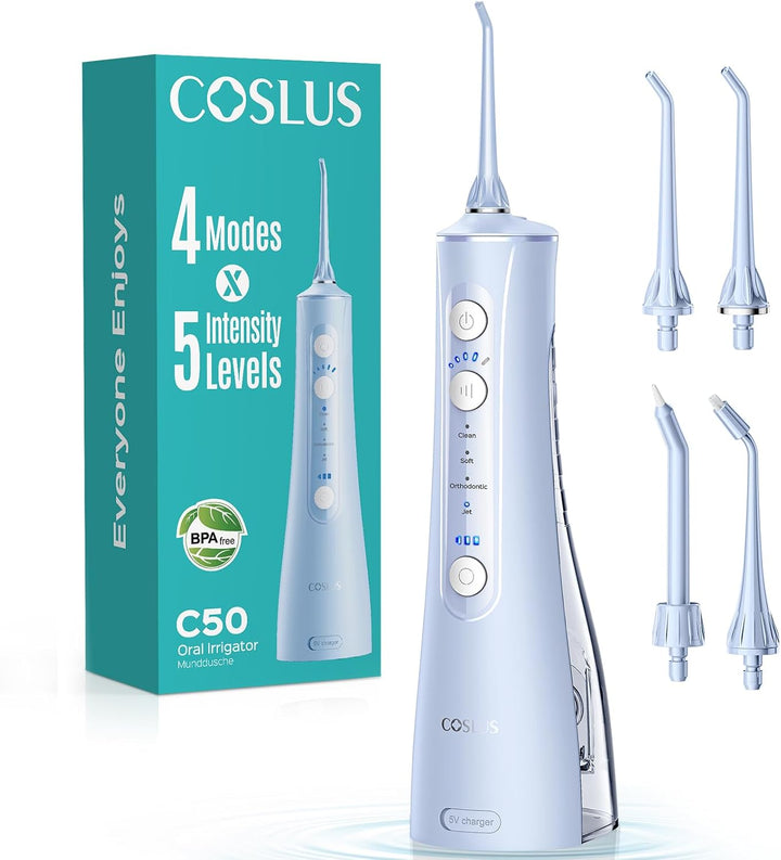 COSLUS - Irrigador de agua portátil para dientes: 4 modos y 5 nivel...