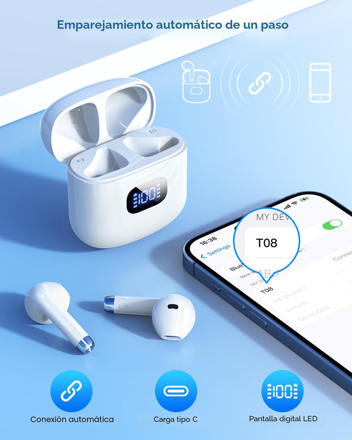 KTGEE Auriculares inalámbricos Bluetooth 5.3, reproducción de 40 ho...