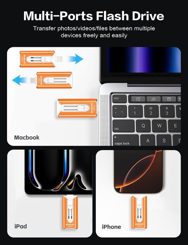 AUAMOZ Mini unidad flash de doble interfaz de 256 GB, memoria portá...