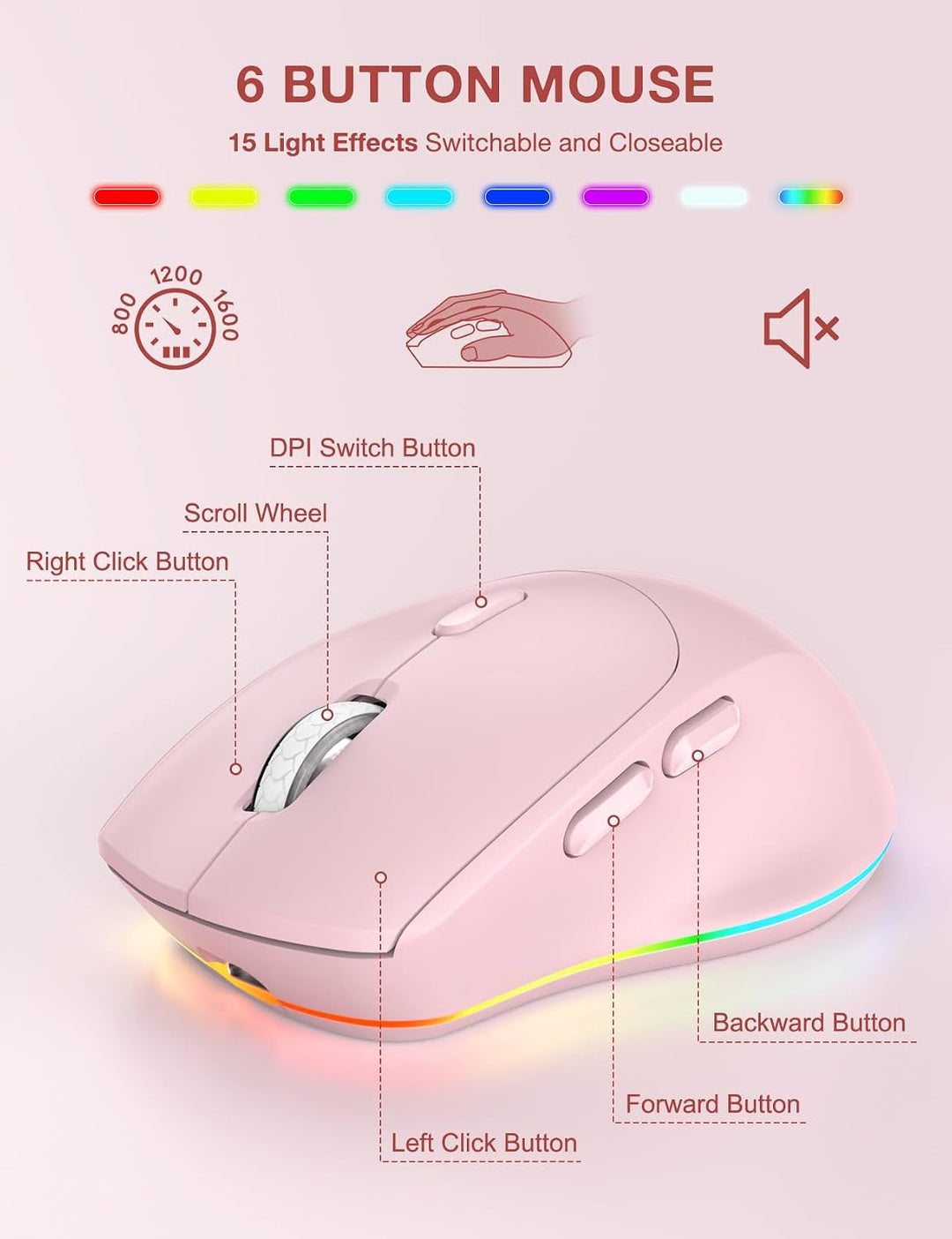 Combo de teclado y mouse inalámbricos, 9 efectos retroiluminados, r...