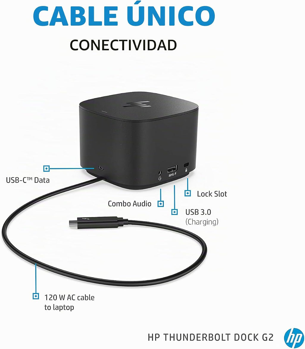 HP Thunderbolt Dock 120W G2 (2UK37AA #ABA) Replicador de puertos de estación de acoplamiento (renovado)