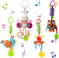 Sealive Juguetes Musicales Sensoriales para Cochecito de Bebé de 4 Piezas, Sonajeros Suaves Colgantes de Felpa para Actividades, Juguetes para Cuna y Asiento de Auto para Bebés Niño y Niña