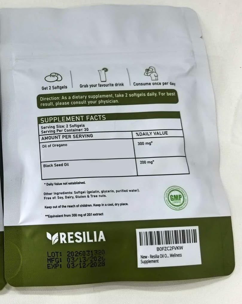 Resilia Oil Of Oregano Cápsulas blandas con aceite de semilla negra...