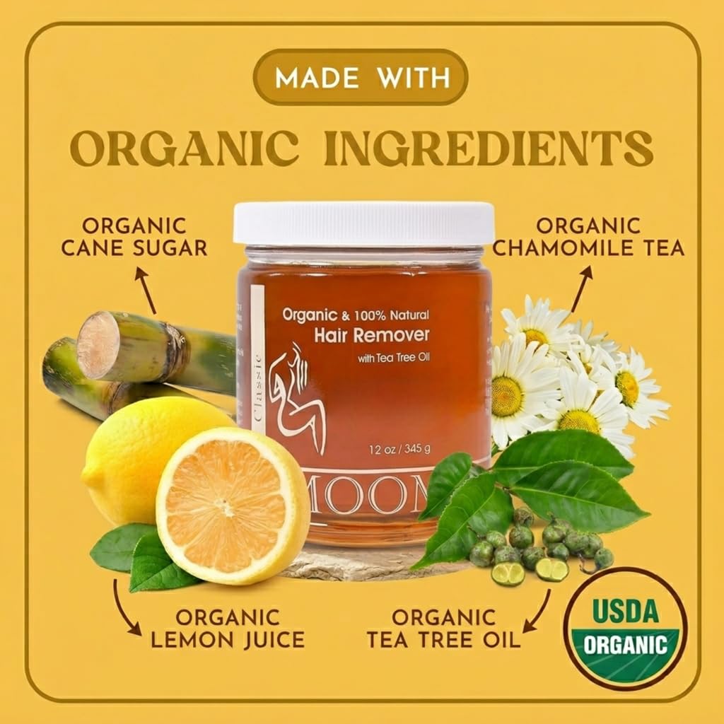 MOOM - Cera de azúcar orgánica con aceite de árbol de té, frasco de...