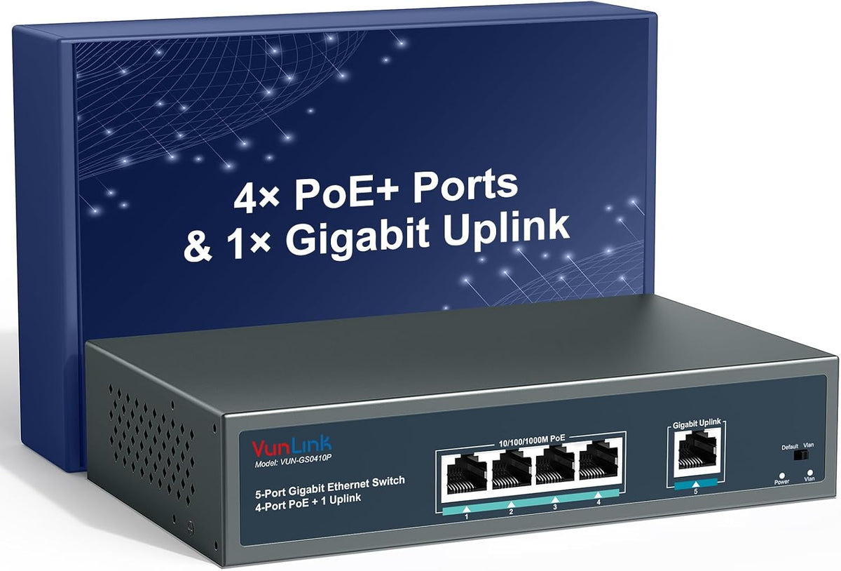 Conmutador PoE Gigabit de 5 puertos, 4 puertos PoE+ con alimentación