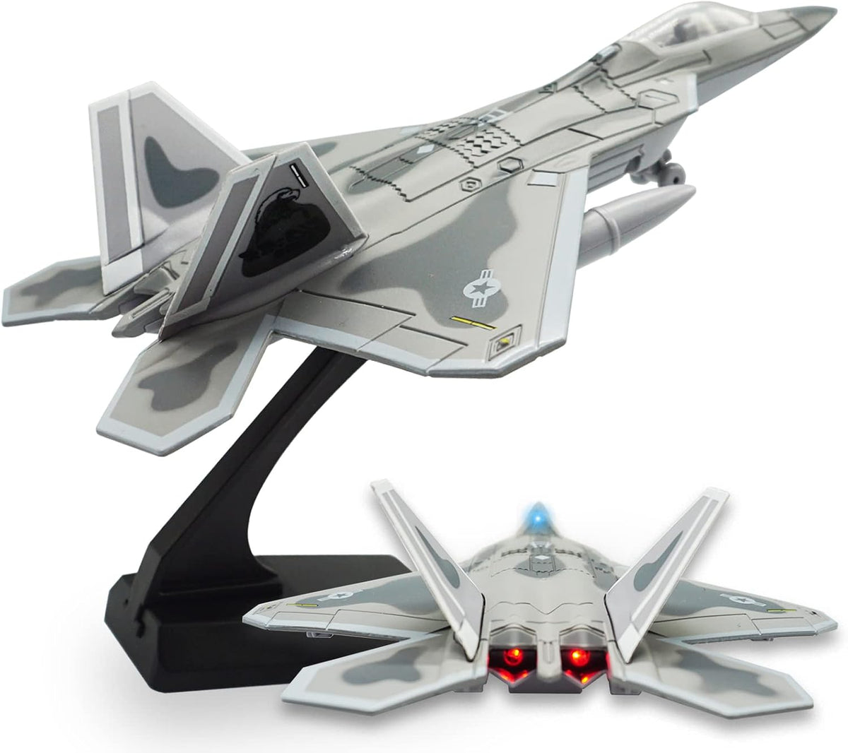 Avión de combate F-22 Raptor Fighter Bomber Diecast Avión militar 1/100 Modelo de avión con luces y sonidos para niños