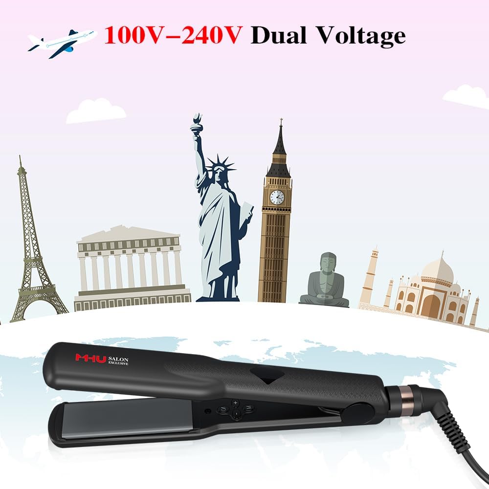 Plancha de pelo portátil 2 en 1 de doble voltaje: 1.25" de anch...