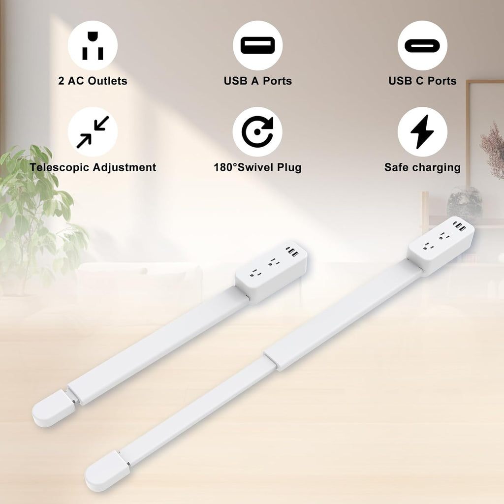 Extensor de tomacorriente: cuenta con USB-A, USB-C y 2 salidas de CA, se extiende de 22 a 34 pulgadas, gira 180° de acceso a tomas de corriente difíciles de alcanzar, enchufes de pared, mesitas de