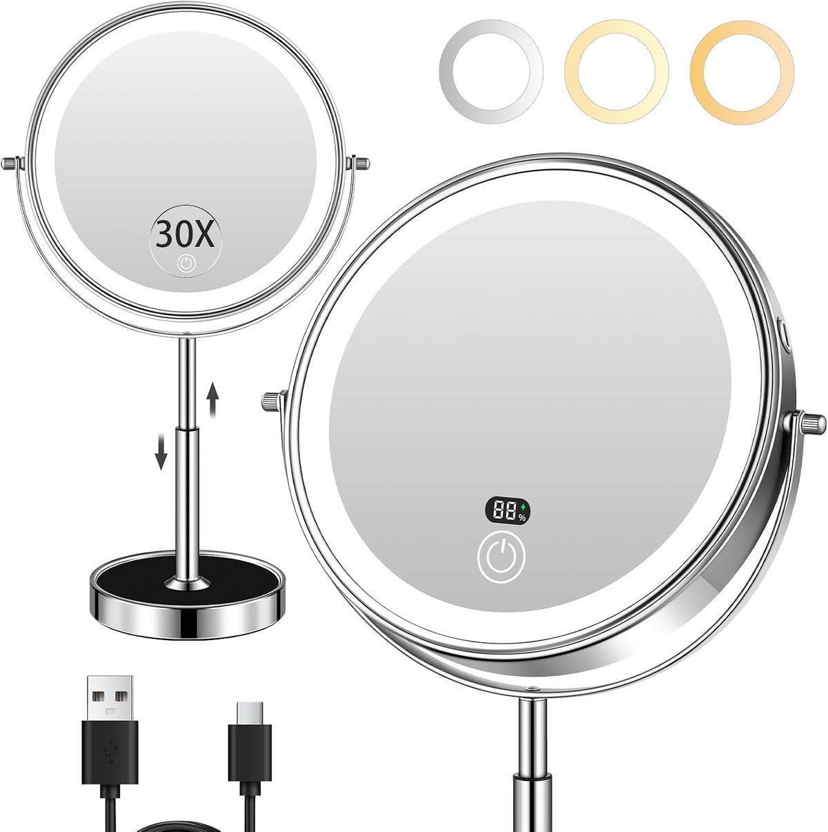 Espejo de maquillaje iluminado de 9 pulgadas con luz, espejo ajustable de