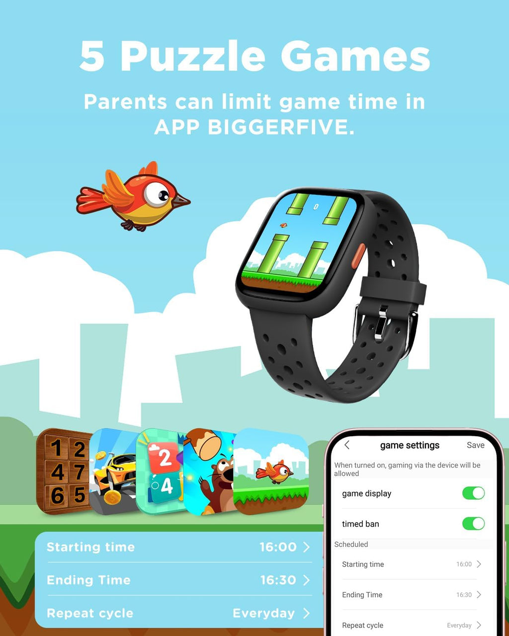 BIGGERFIVE Reloj inteligente para niños, no necesita teléfono