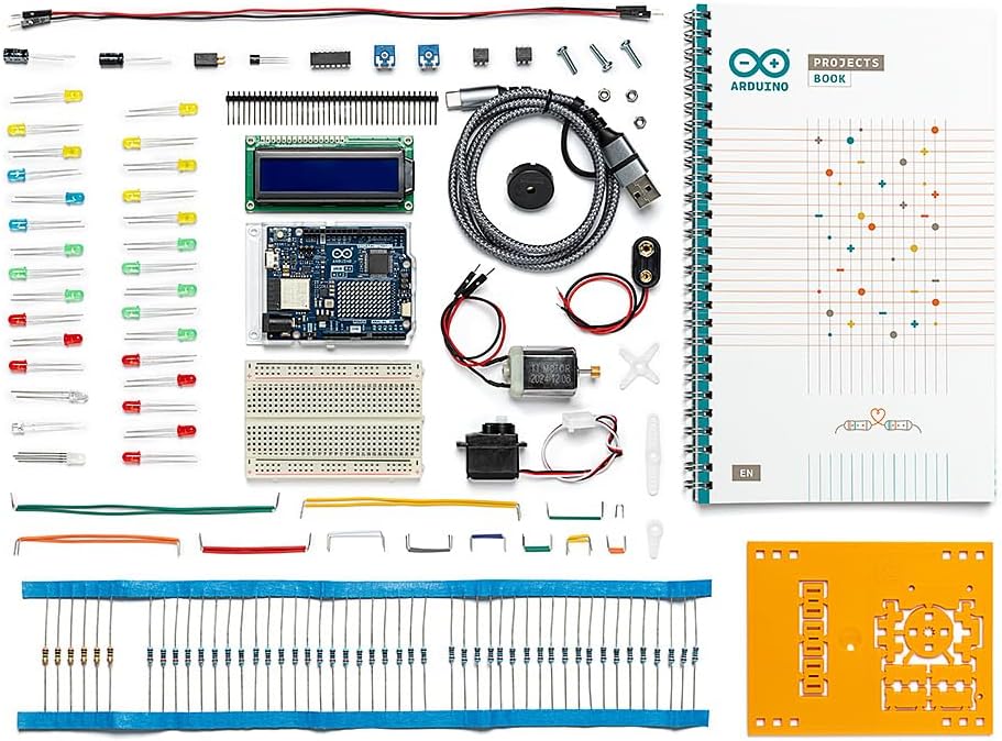 Arduino Starter Kit R4 [K000007_R4] - Aprende electrónica y codificación con la placa WiFi UNO R4, 13 proyectos guiados en un libro impreso + recursos crecientes en línea, vale de certificación oficial