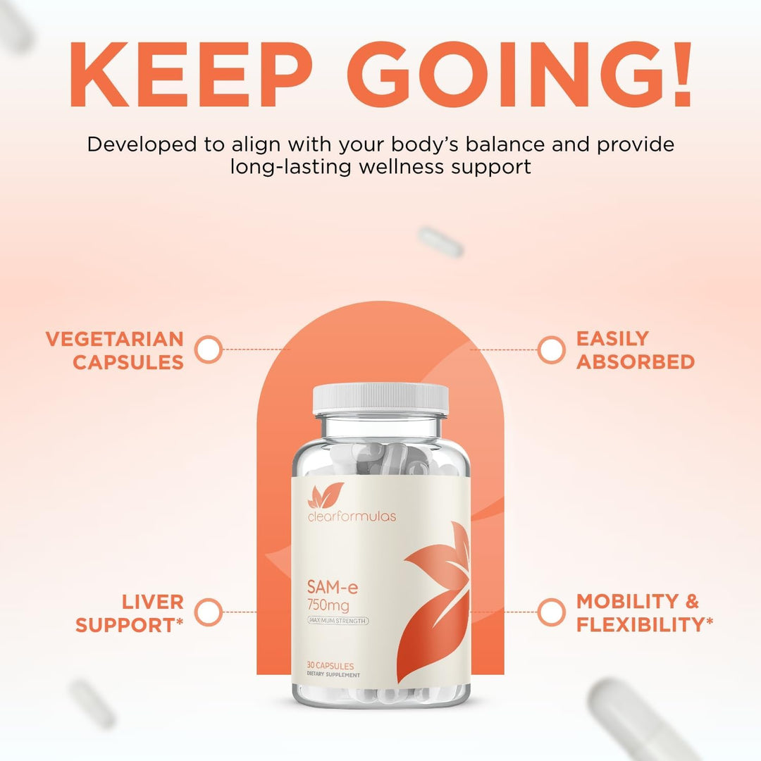 Clear Formulas Bioactive SAM-e 750mg - Suplemento SAM-e de alta res...