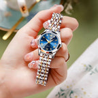 OLEVS Reloj para Mujer Moderno de Moda con Diamantes para Damas Analógico, Acero Inoxidable, Resistente al Agua, Luminosa, Día, Fecha, Dos Tonos