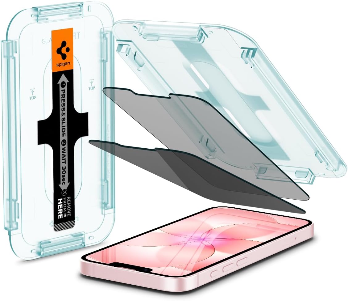 Spigen Protector de pantalla de vidrio templado [GlasTR EZ FIT - Privacidad] diseñado para iPhone 14 / iPhone 13 Pro/iPhone 13