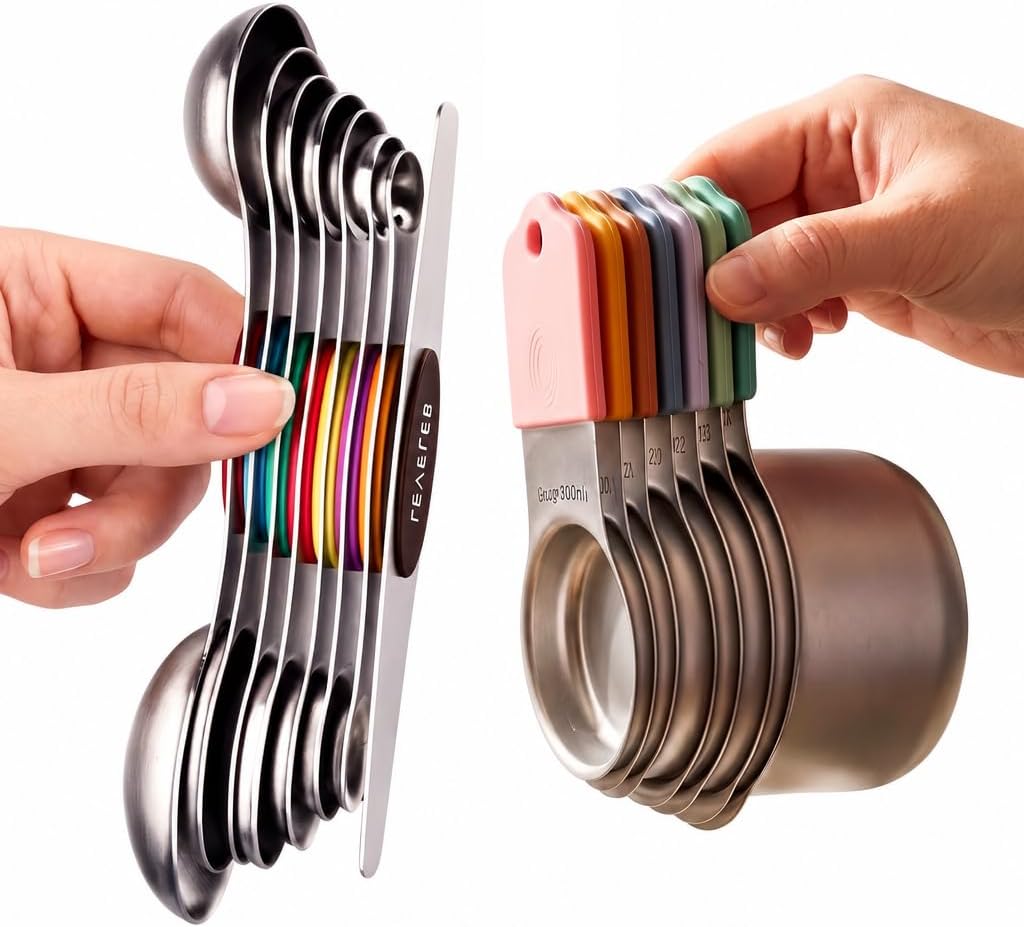 EDELIN Juego de tazas y cucharas medidoras magnéticas, multicolor, 15