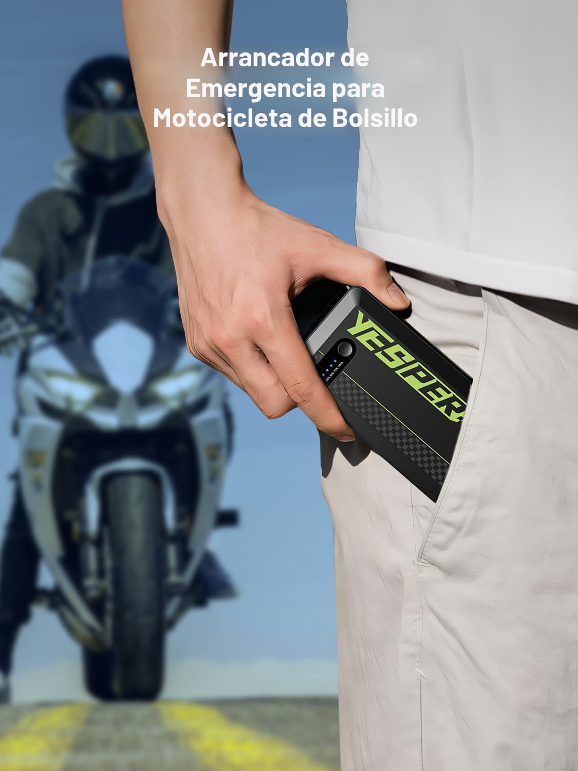 YESPER Arrancador portátil, Arrancador de motocicleta de pico de 1500A, Caja de arranque para arrancador portátil de auto, Paquete de refuerzo automático de 12V (hasta 7L de gas y motor diésel de 5.5L