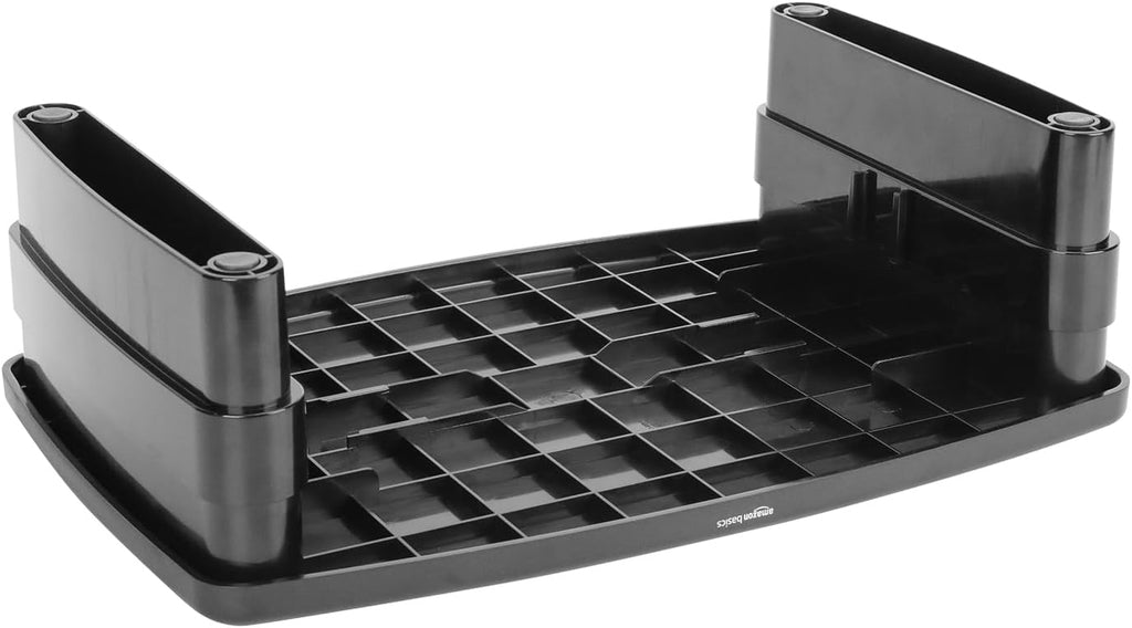 Amazon Basics Soporte elevador de monitor de altura ajustable con organizador de almacenamiento, diseño apilable de 3 niveles, plástico ABS duradero, soporta hasta 22 libras