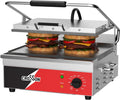 CROSSON Parrilla Panini eléctrica comercial plana con certificación ETL de 15 x 11 pulgadas, placa superior con bisagras de nivelación automática Panini Press Sandwitch Maker
