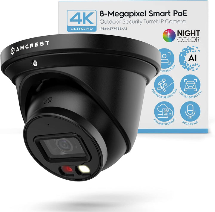 Amcrest 4K Night Color AI Turret IP PoE Cámara 49 pies Visión Noctu...