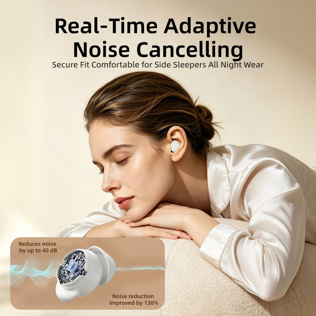 NE92 - Audífonos para dormir, ultra mini auriculares para dormir de lado 0.11 oz, auriculares inalámbricos Bluetooth 6.0, tiempo de reproducción de 40 horas, sonido estéreo de alta fidelidad