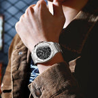 OLEVS Reloj para hombre Big Face Acero inoxidable Impermeable Luminoso Diamante