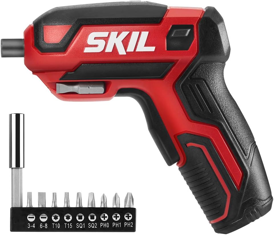 SKIL Destornillador inalámbrico recargable de 4 V que incluye 9 puntas, 1 soporte para brocas, cable de carga USB - SD561801