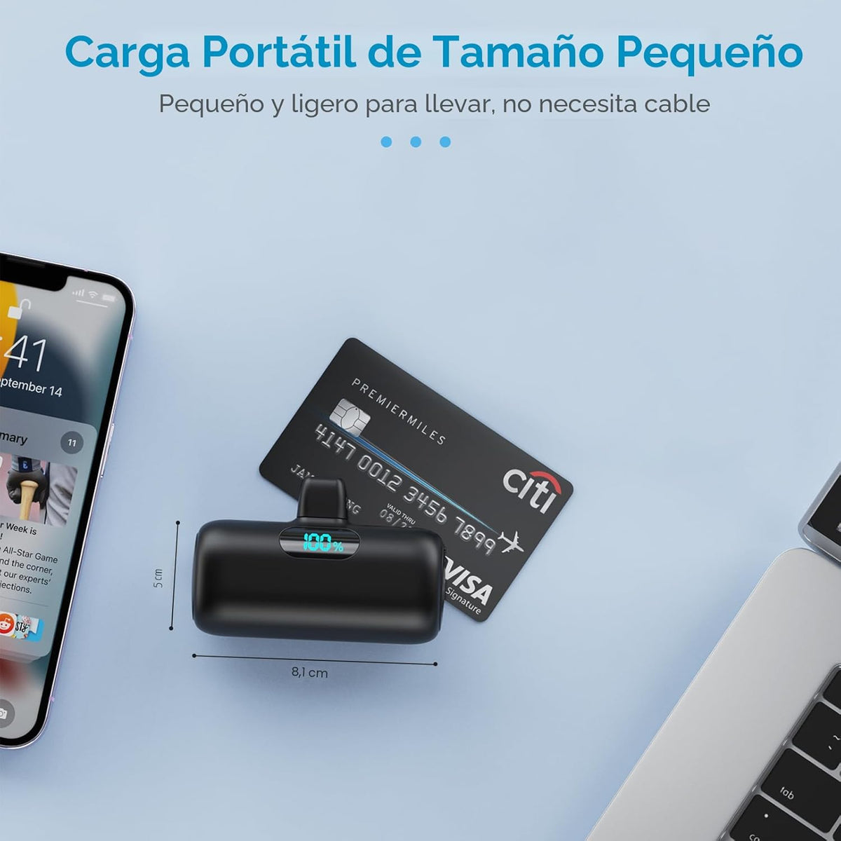 Cargador portátil pequeño para iPhone de 5000 mAh, cargador de bate...