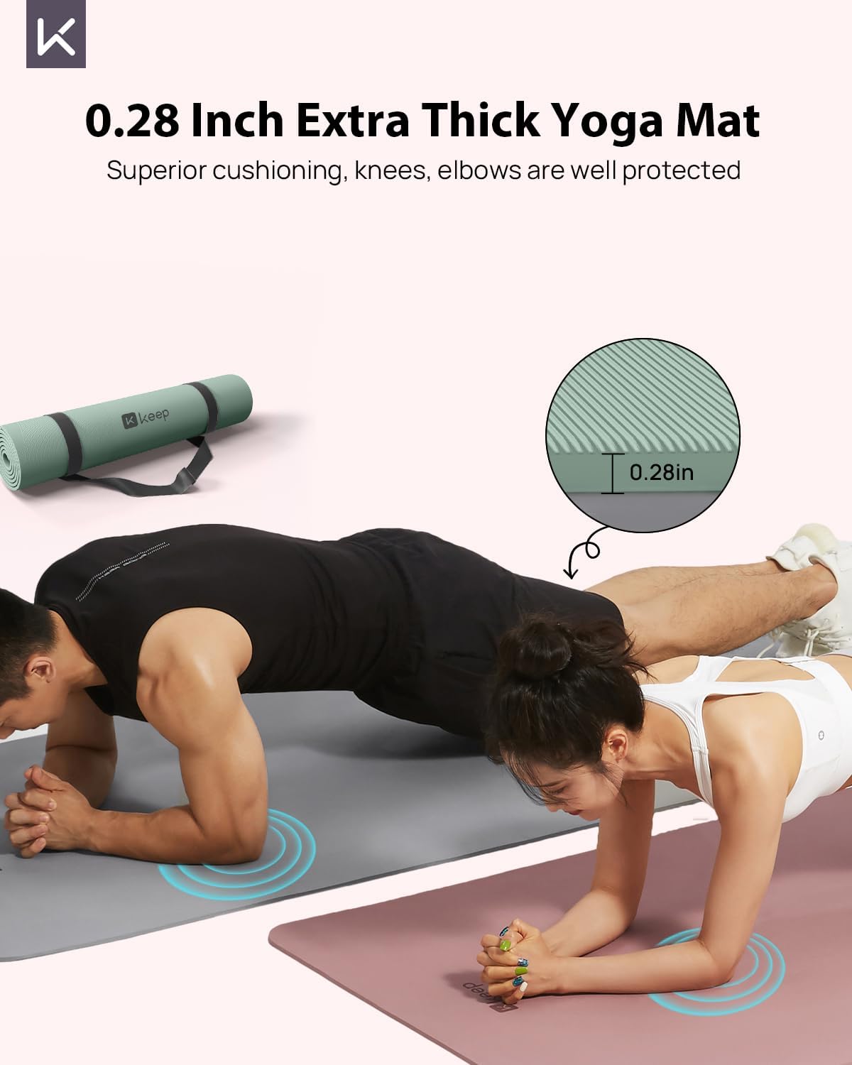 KEEP Tapete de yoga, 32 pulgadas, extra ancho, para hombres y mujeres, 0.276 in de grosor, doble cara, antideslizante, ecológico, tapete de yoga para pilates, entrenamiento y fitness