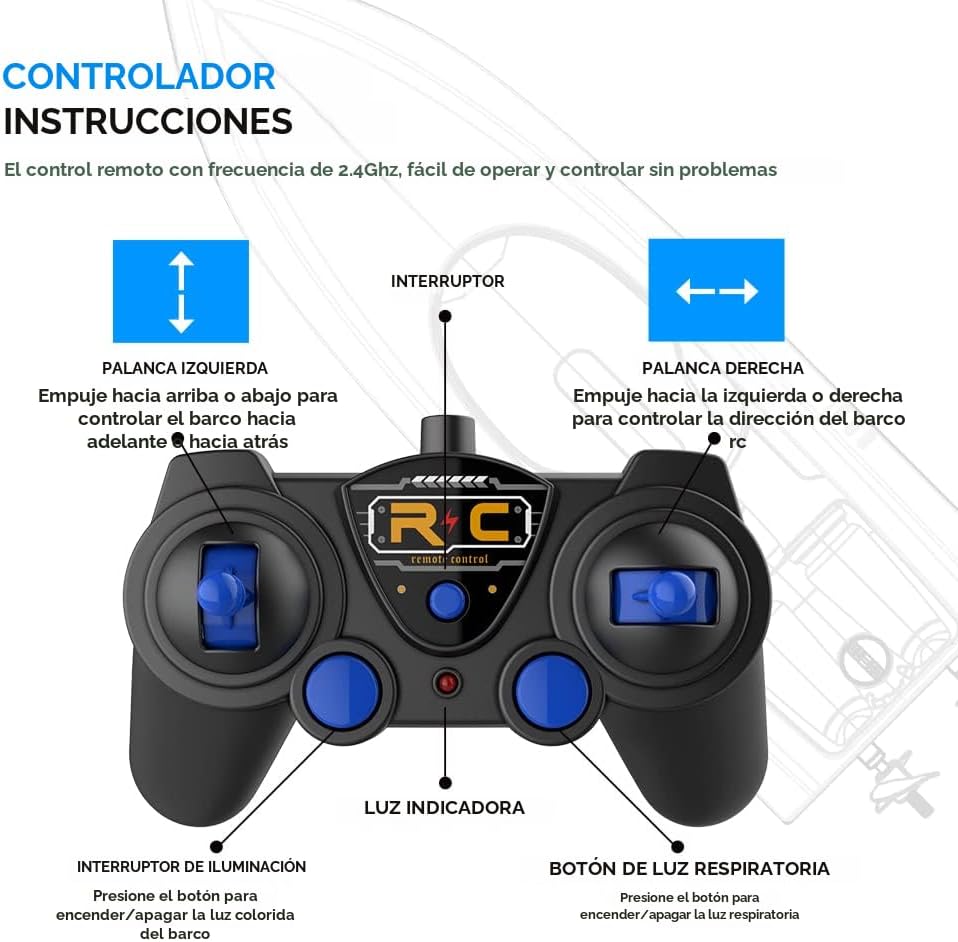 Akargol Bote RC con LED - Barco de control remoto para piscinas y l...