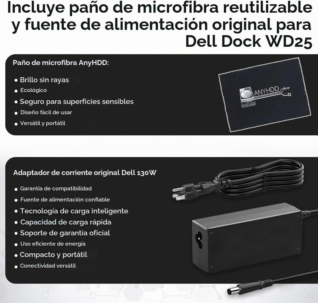 Estación de acoplamiento Pro Dock WD25 USB-C – 100 W de potencia, soporte de pantalla 4K dual, incluye HDMI Anyhdd, DisplayPort y cable C a C, garantía de 3 años