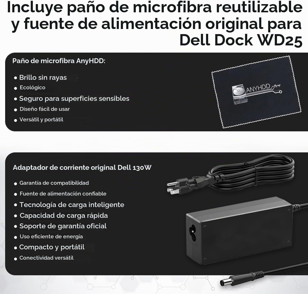 Estación de acoplamiento Pro Dock WD25 USB-C – 100 W de potencia, soporte de pantalla 4K dual, incluye HDMI Anyhdd, DisplayPort y cable C a C, garantía de 3 años