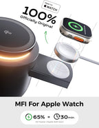 Estación de carga inalámbrica magnética Qi2 4 en 1, cargador rápido de 15 W con módulo de carga hecho para Apple Watch, para iPhone 18-12 Series y AirPods, adaptador de 65 W incluido