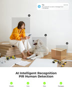 COCOCAM Cámara de Seguridad 2K para Interiores Pan/Tilt con Batería de 5200mAh, Cámara WiFi, Inalámbrica para Monitor de Bebé/Mascota/Seguridad en el Hogar, Reconocimiento IA, Detección Humana PIR